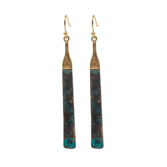 Long Rectangle Patina Bar Earrings