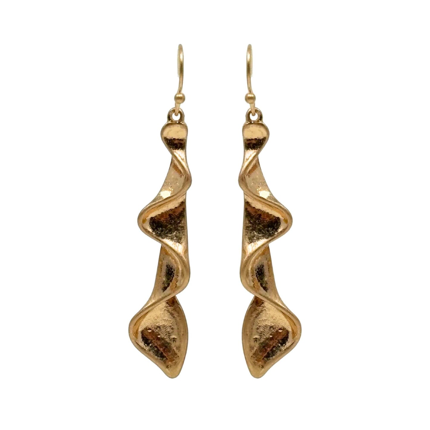 Gold wave earrings lightweight artistic long drop design – SeaSpray Jewelry