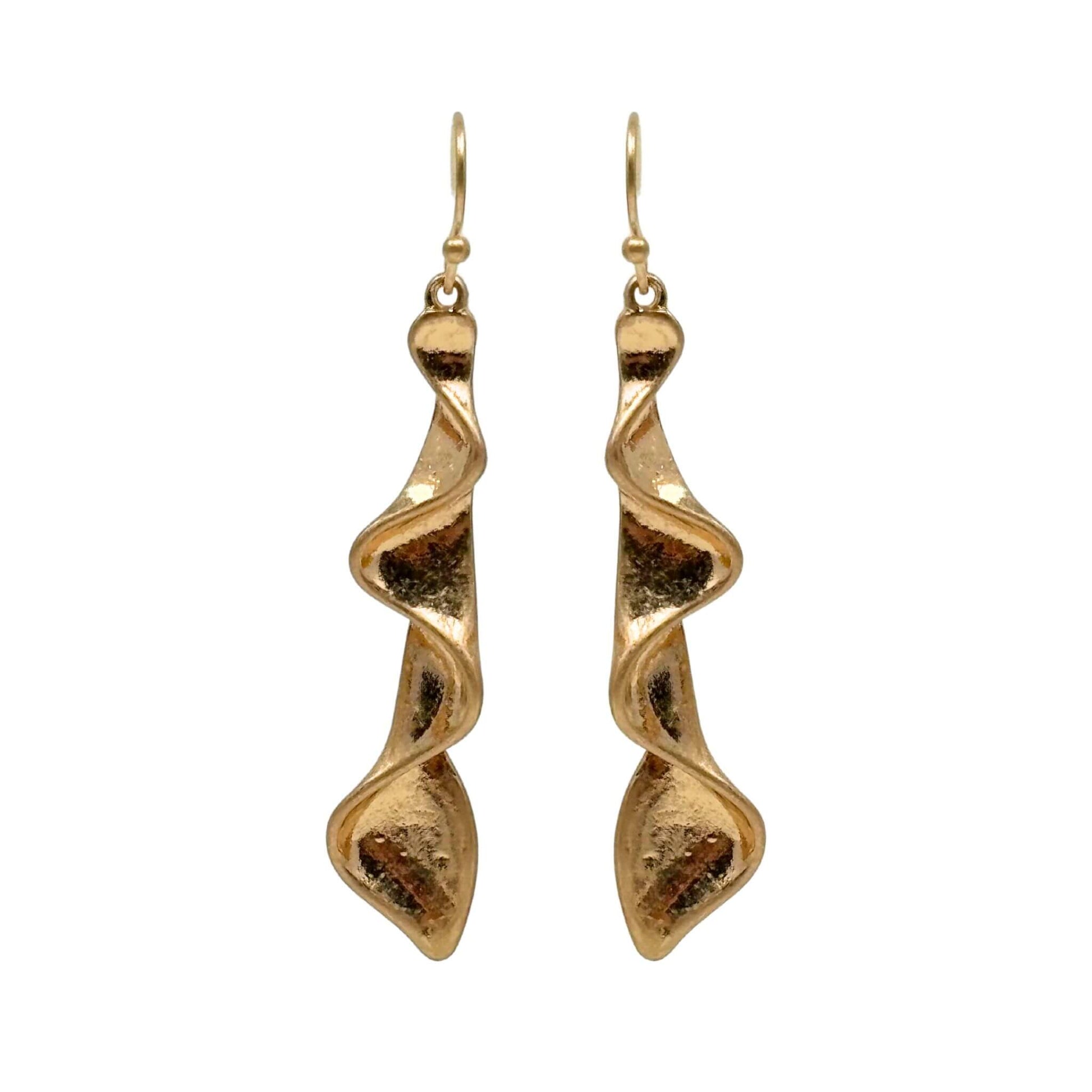 Gold wave earrings lightweight artistic long drop design – SeaSpray Jewelry