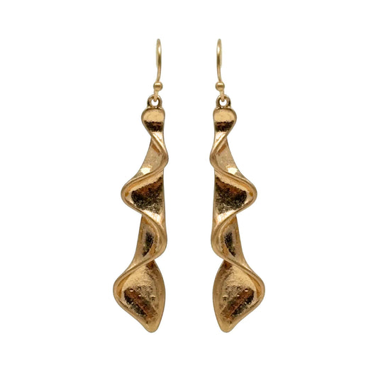 Gold wave earrings lightweight artistic long drop design – SeaSpray Jewelry