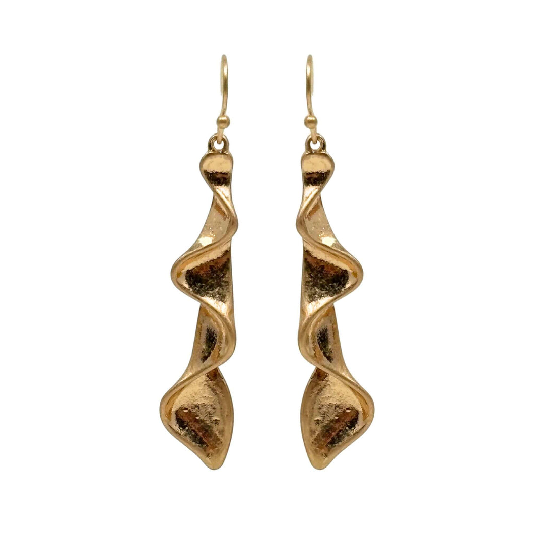 Gold wave earrings lightweight artistic long drop design – SeaSpray Jewelry