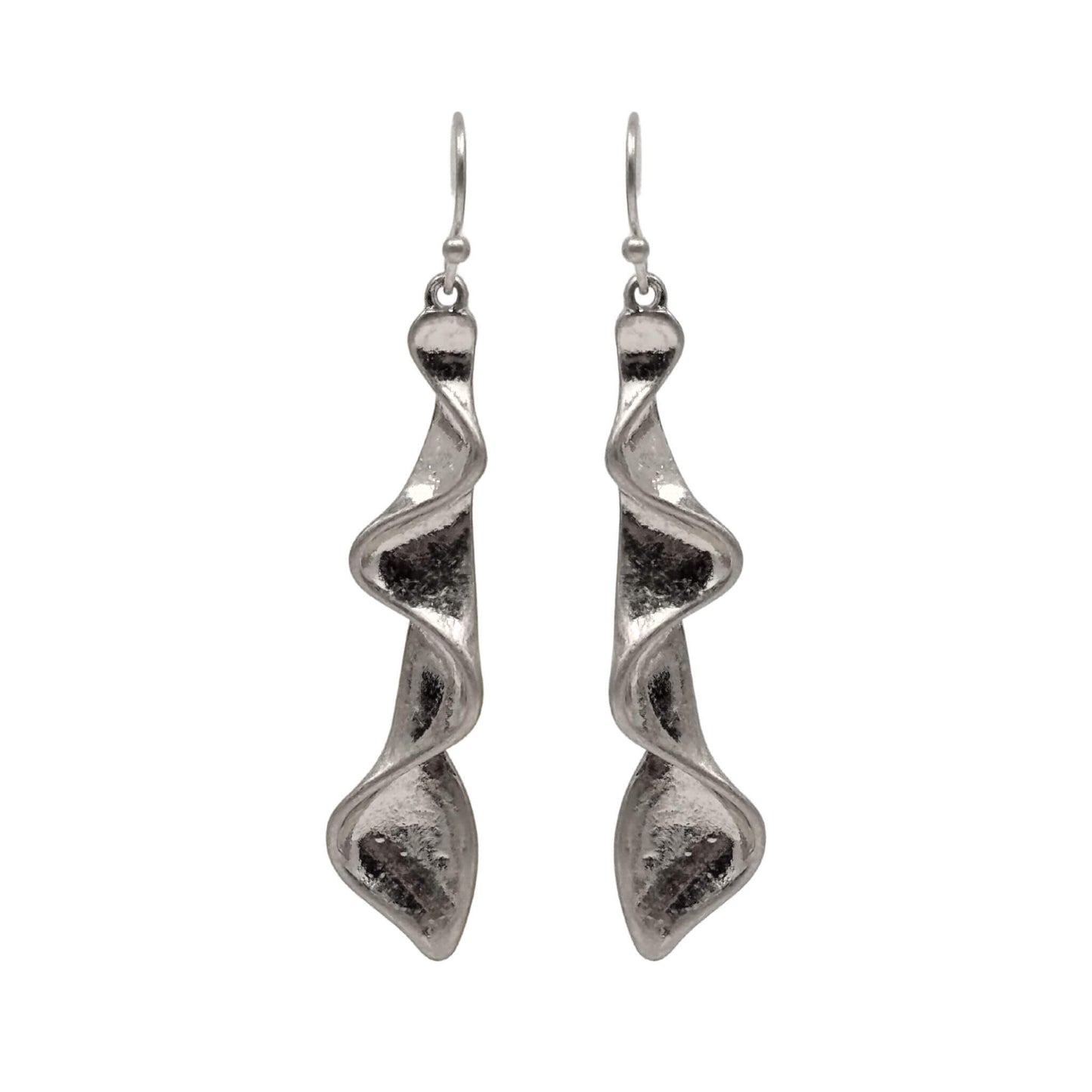 Modern silver wave dangle earrings – 2¼ inch sculptural long drop for women