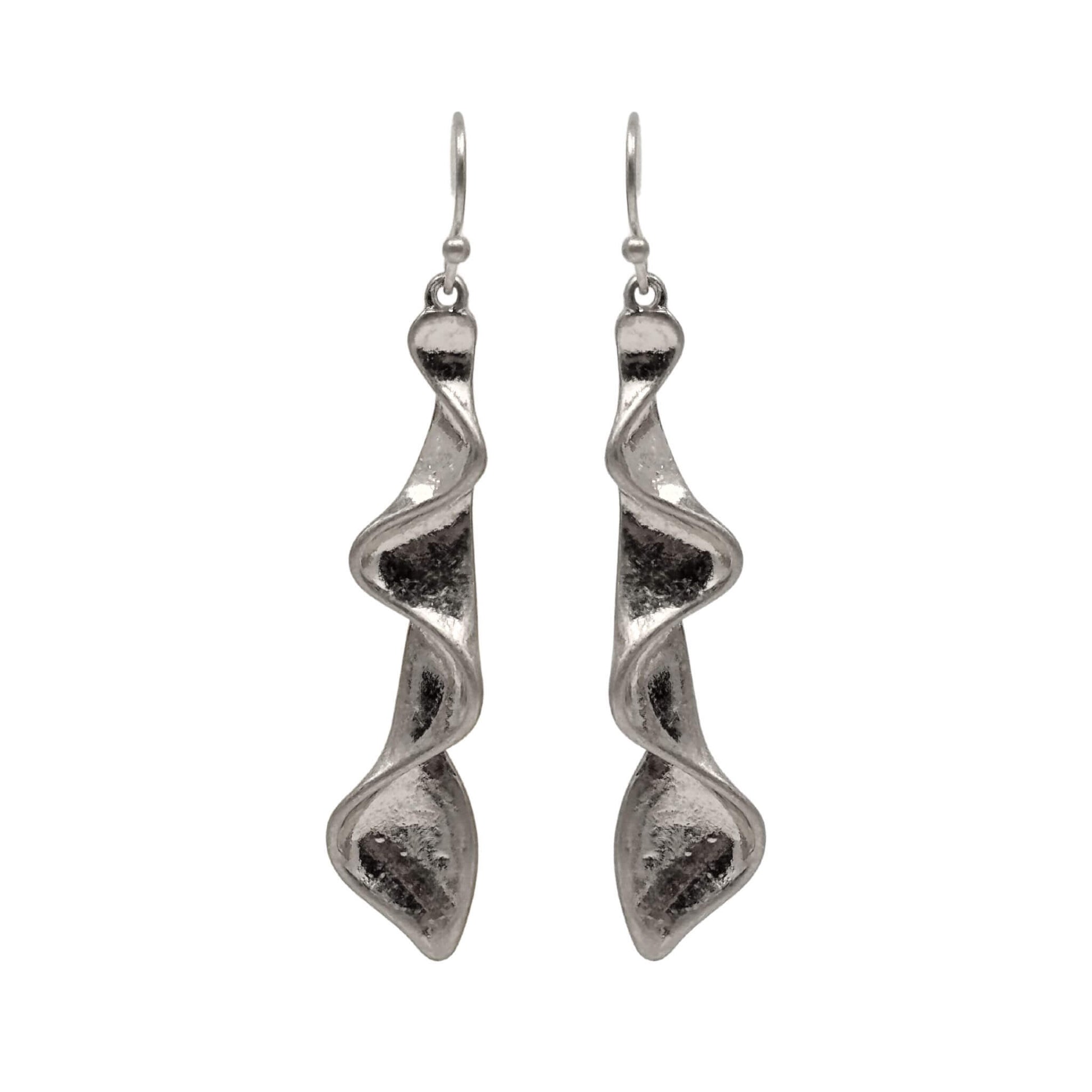 Modern silver wave dangle earrings – 2¼ inch sculptural long drop for women