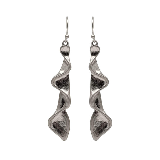 Modern silver wave dangle earrings – 2¼ inch sculptural long drop for women