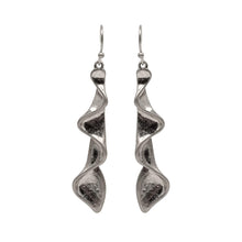 Modern silver wave dangle earrings – 2¼ inch sculptural long drop for women
