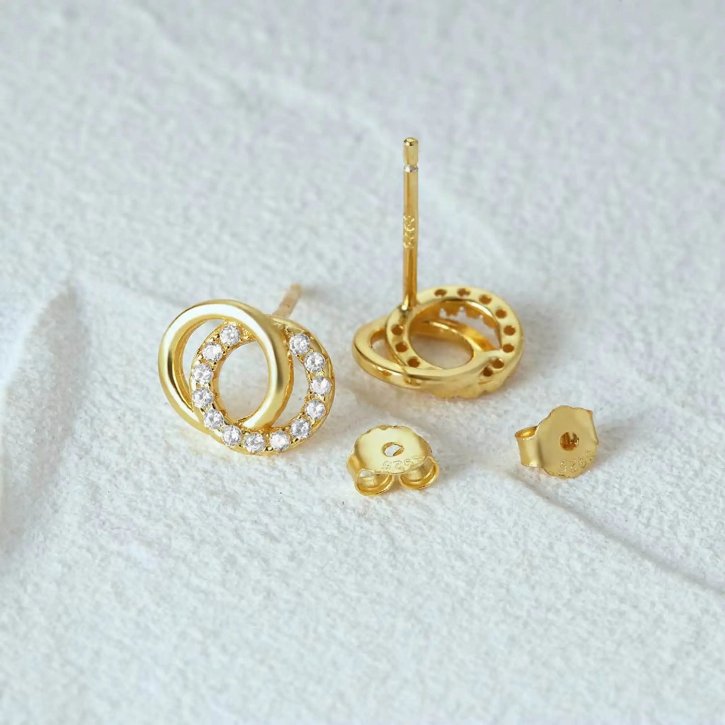 Luxury Gold Geometric Earrings - 14K Gold Plated Double Circle Studs in Gift Box for Her