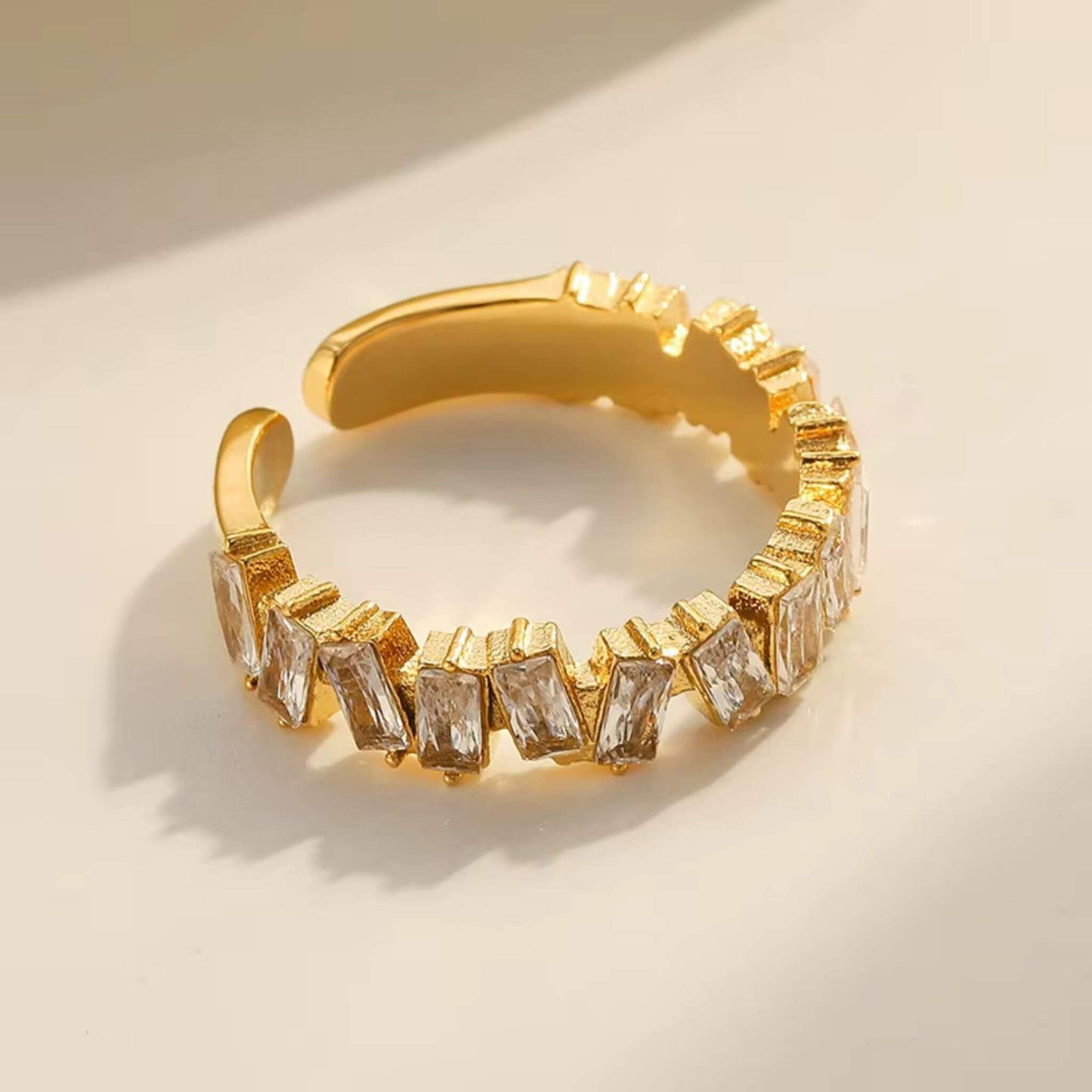 Luxury 18K gold plated open ring with 5A cubic zirconia stones – minimalist dainty jewelry gift for her