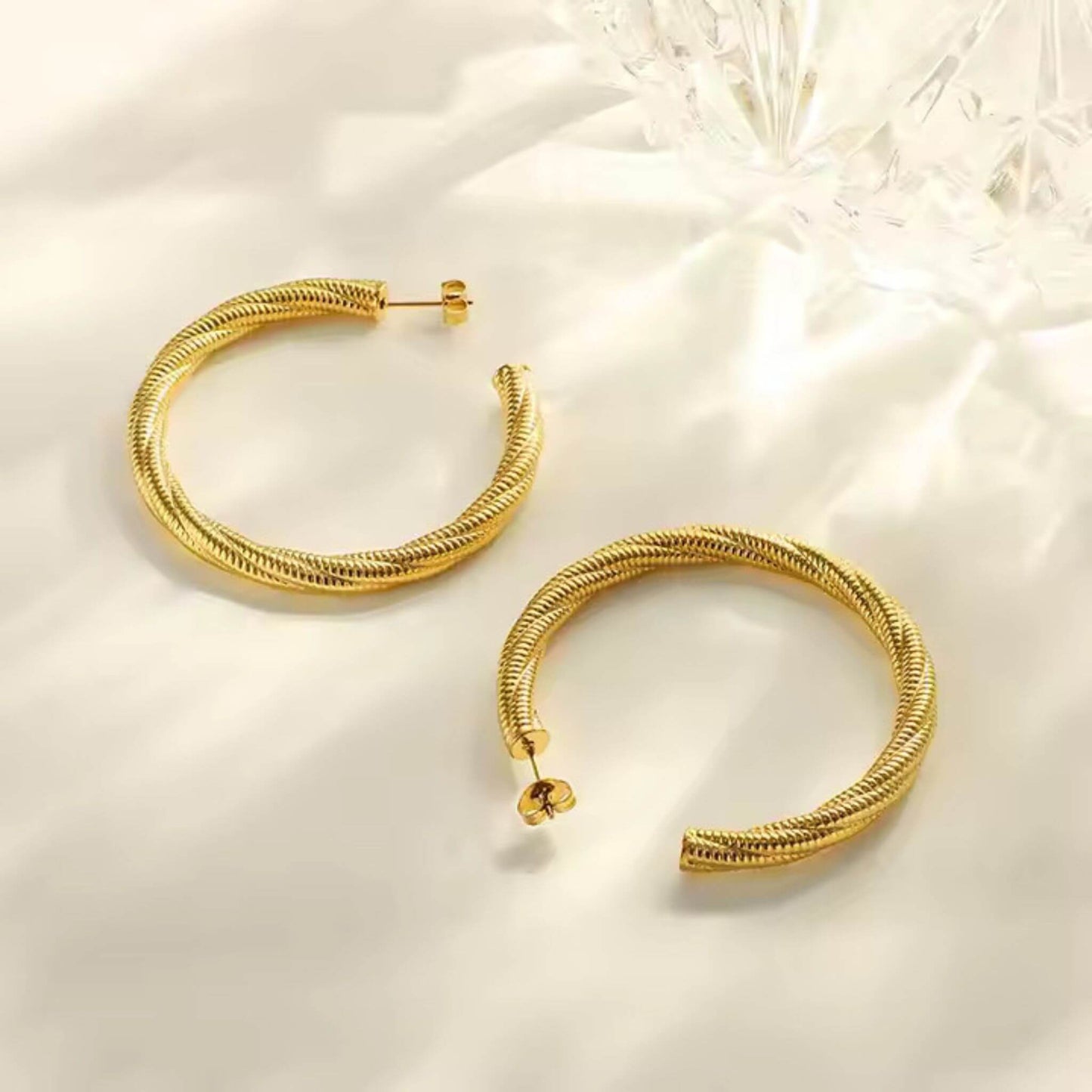 Minimalist CC Shaped Stud Earrings – 18K Gold Plated Stainless Steel Design