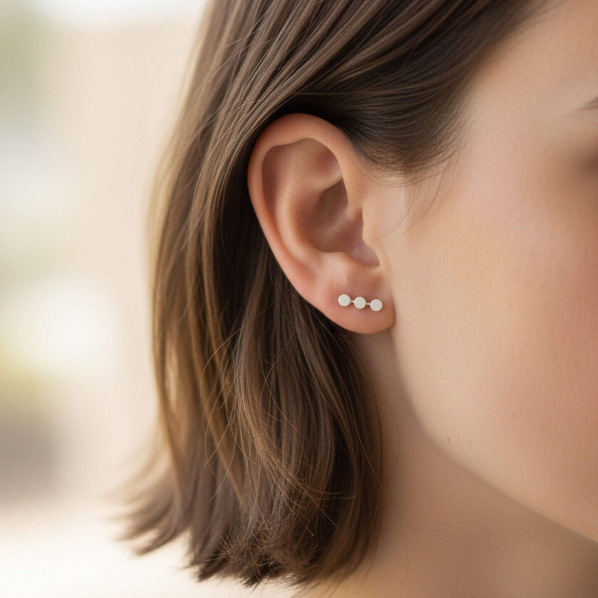 Minimalist sterling silver three circle dot stud earrings