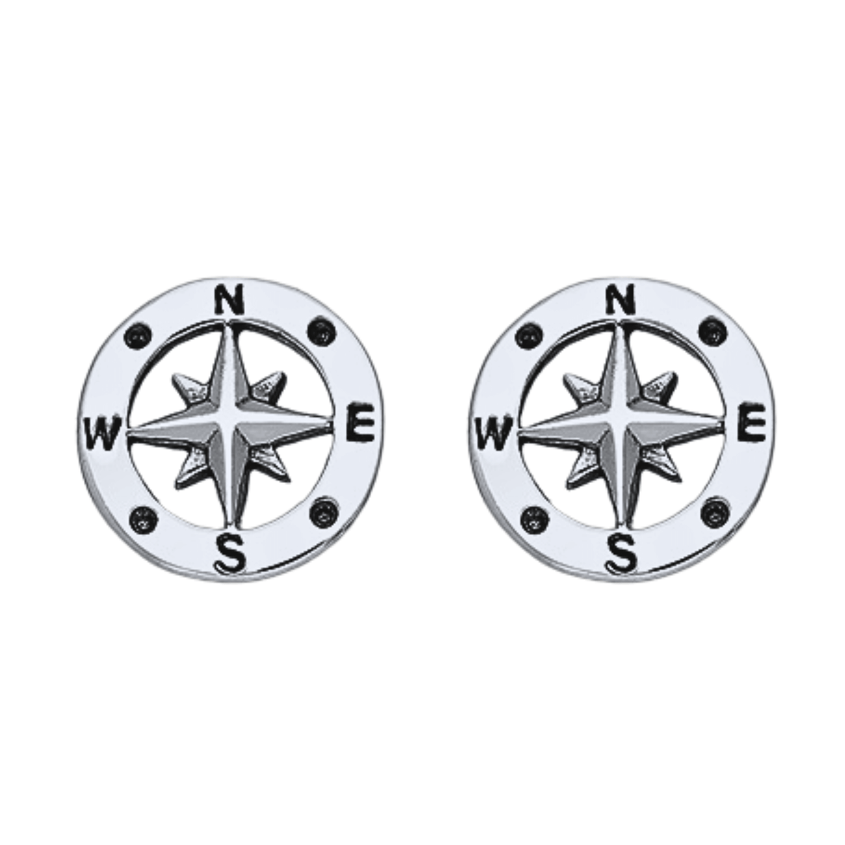Oxidized sterling silver compass stud earrings 925 nautical travel jewelry