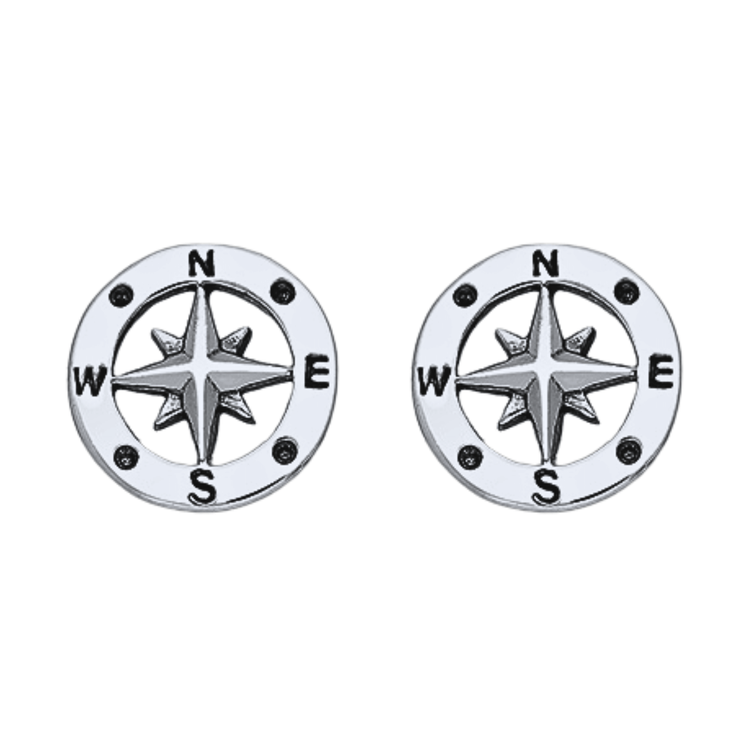Oxidized sterling silver compass stud earrings 925 nautical travel jewelry