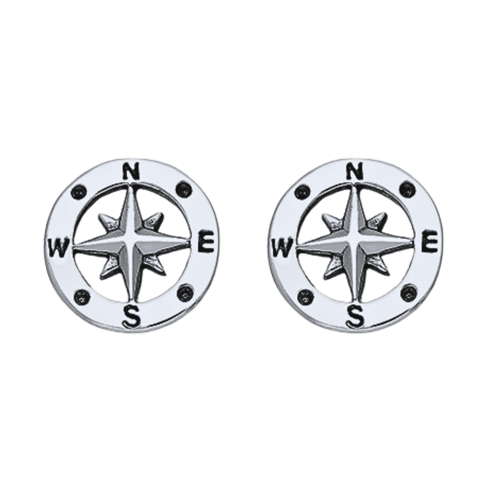 Oxidized sterling silver compass stud earrings 925 nautical travel jewelry
