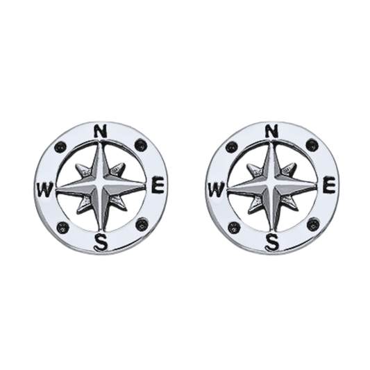 Oxidized sterling silver compass stud earrings 925 nautical travel jewelry