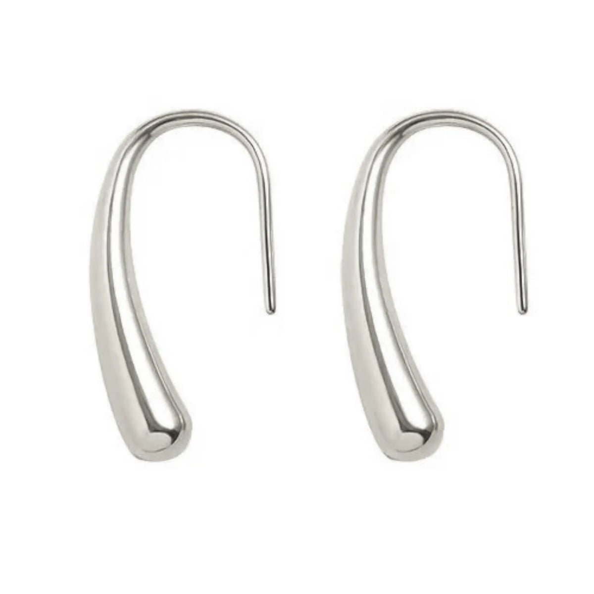 Polished silver stainless steel teardrop hook earrings for women – minimalist, hypoallergenic jewelry