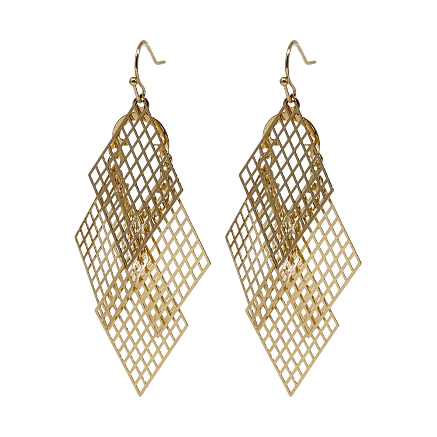 Rhombus Dangle Earrings: Dazzling gold rhombus-shaped dangle earrings, perfect for adding geometric flair to any outfit.