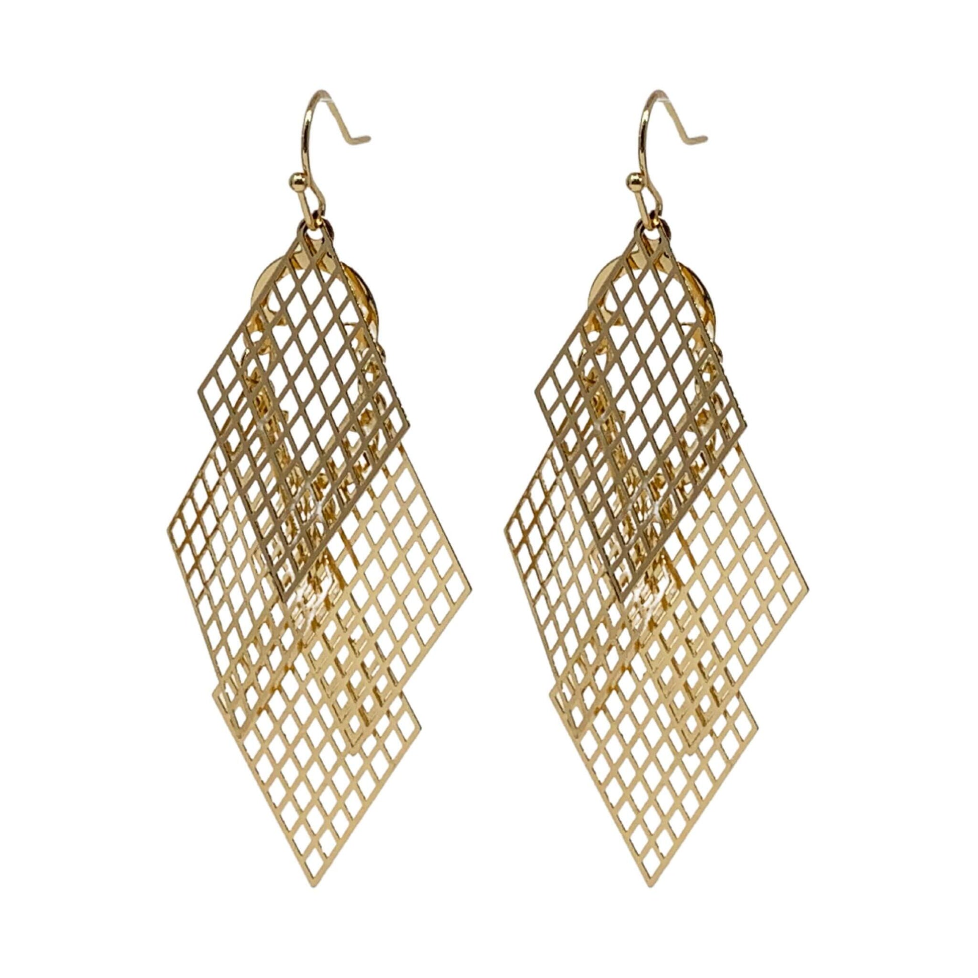 Rhombus Dangle Earrings: Dazzling gold rhombus-shaped dangle earrings, perfect for adding geometric flair to any outfit.