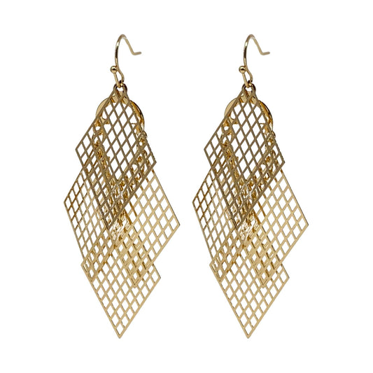 Rhombus Dangle Earrings: Dazzling gold rhombus-shaped dangle earrings, perfect for adding geometric flair to any outfit.