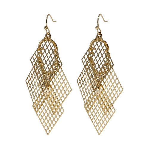 Rhombus Dangle Earrings: Dazzling gold rhombus-shaped dangle earrings, perfect for adding geometric flair to any outfit.