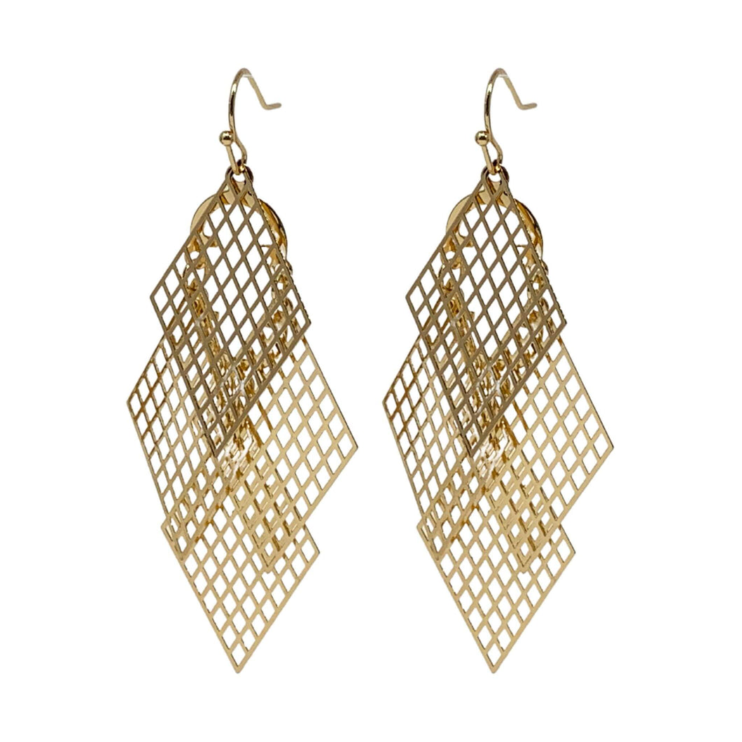 Rhombus Dangle Earrings: Dazzling gold rhombus-shaped dangle earrings, perfect for adding geometric flair to any outfit.