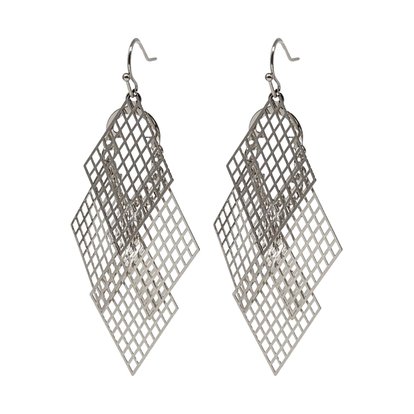 Rhombus Dangle Earrings: Dazzling silver rhombus-shaped dangle earrings, perfect for adding geometric flair to any outfit.