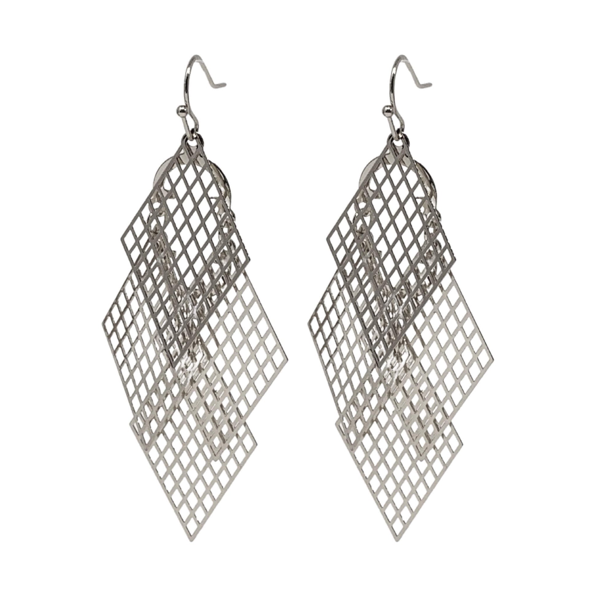 Rhombus Dangle Earrings: Dazzling silver rhombus-shaped dangle earrings, perfect for adding geometric flair to any outfit.
