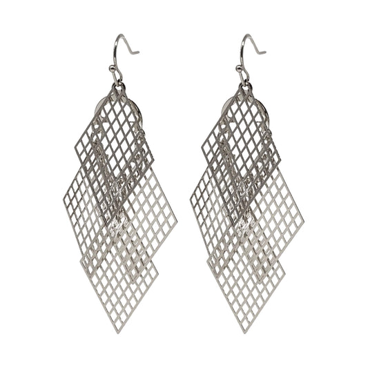 Rhombus Dangle Earrings: Dazzling silver rhombus-shaped dangle earrings, perfect for adding geometric flair to any outfit.