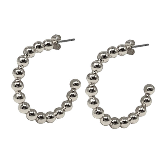 Silver ball beaded hoop earrings, 1.5 inch, perfect for sensitive ears.