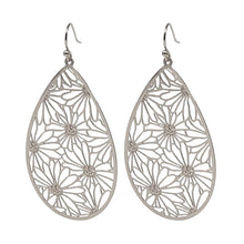 Silver Daisy Teardrop Earrings with shimmering details and delicate daisy accents.
