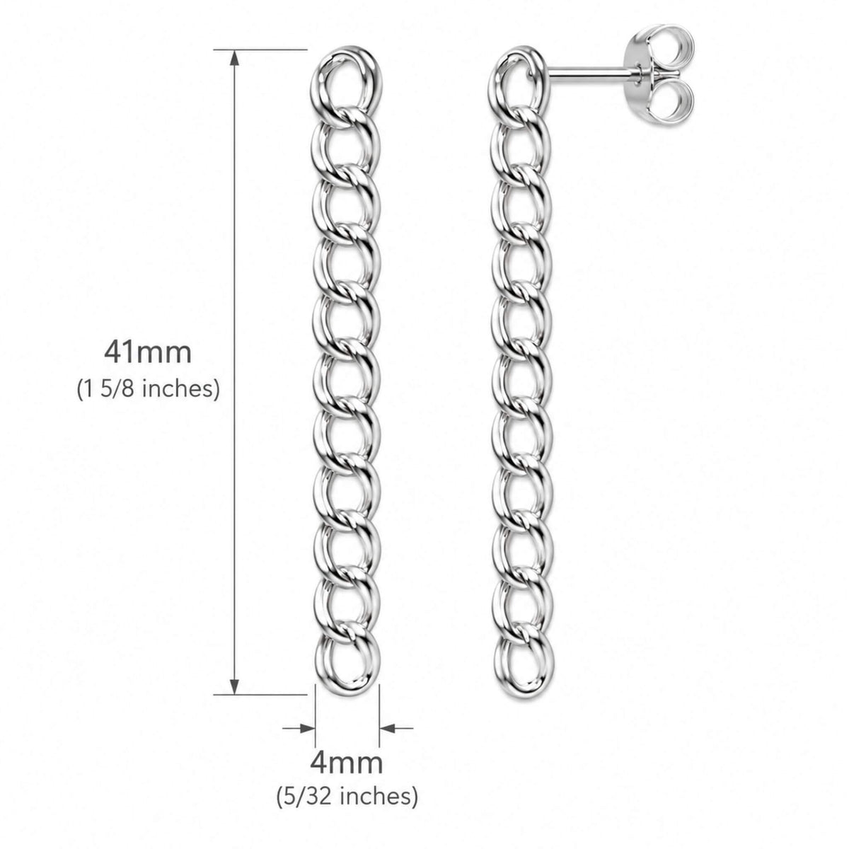 Silver drop earrings measuring 41mm long and 4mm wide in 925 sterling silver
