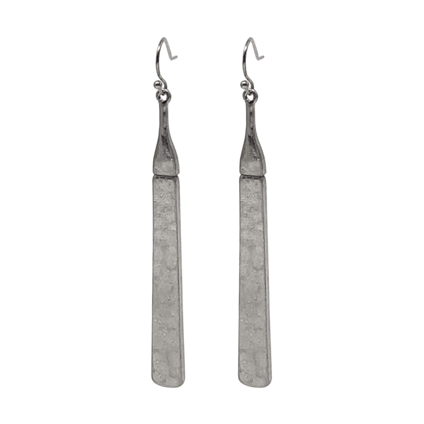 Worn Silver Hammered Bar Earrings