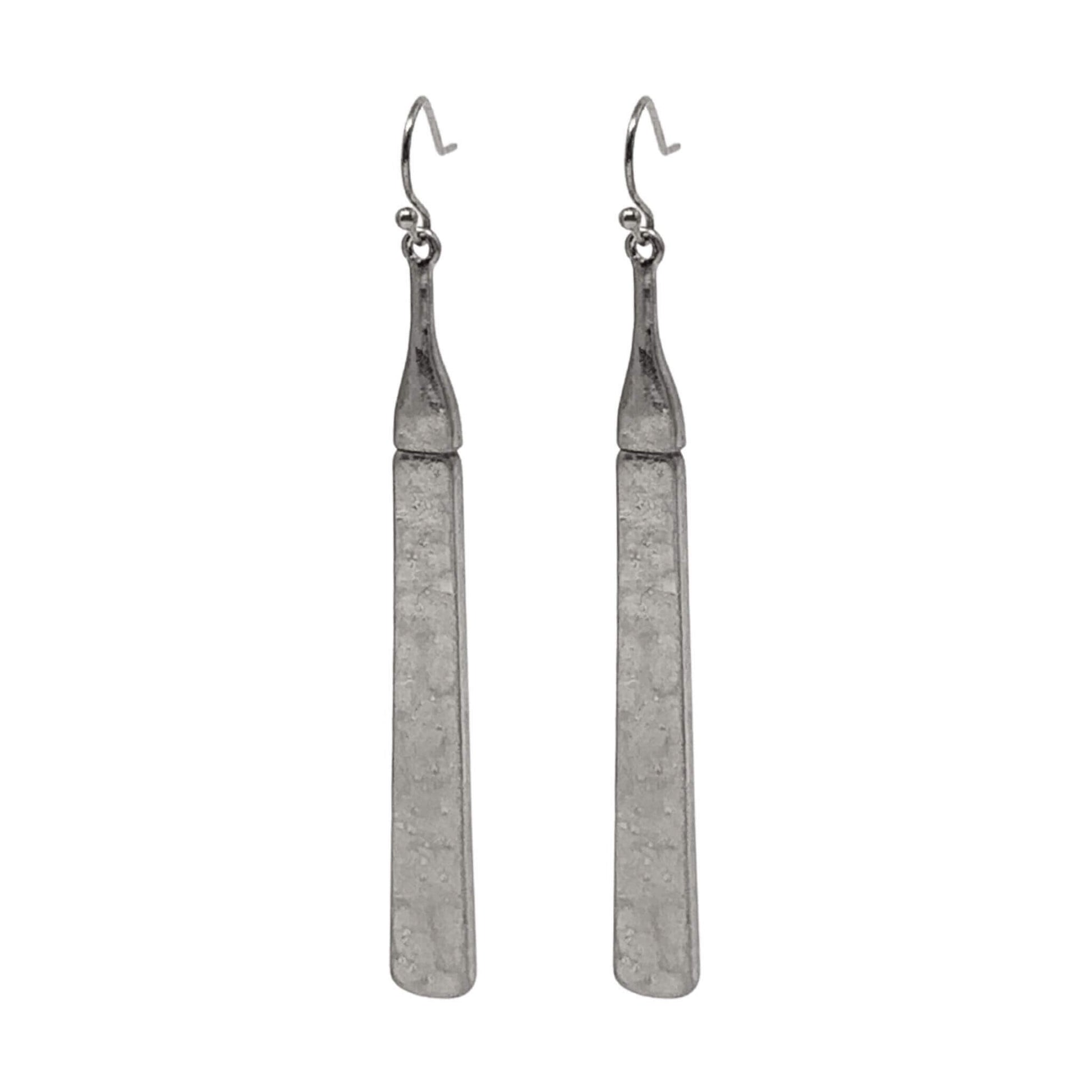 Worn Silver Hammered Bar Earrings