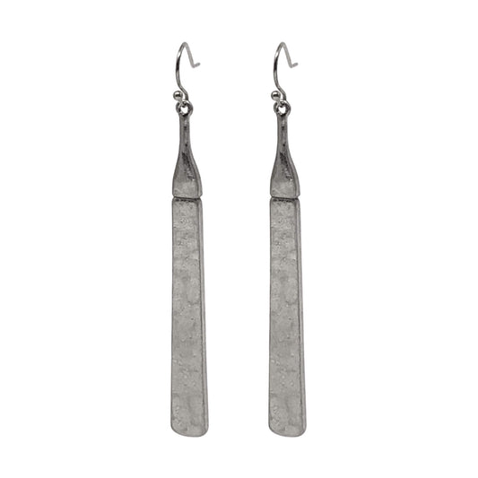 Worn Silver Hammered Bar Earrings