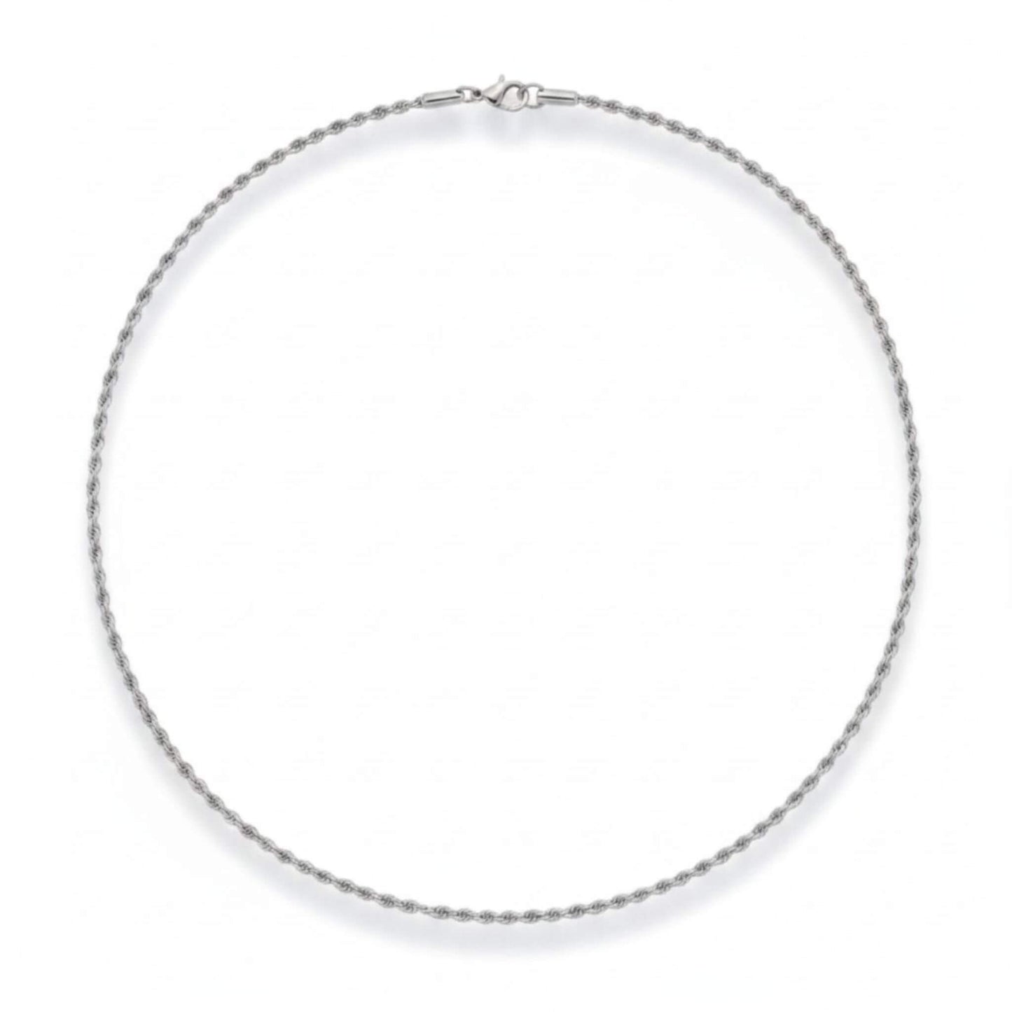 Stainless steel silver rope chain necklace 3mm waterproof tarnish-free