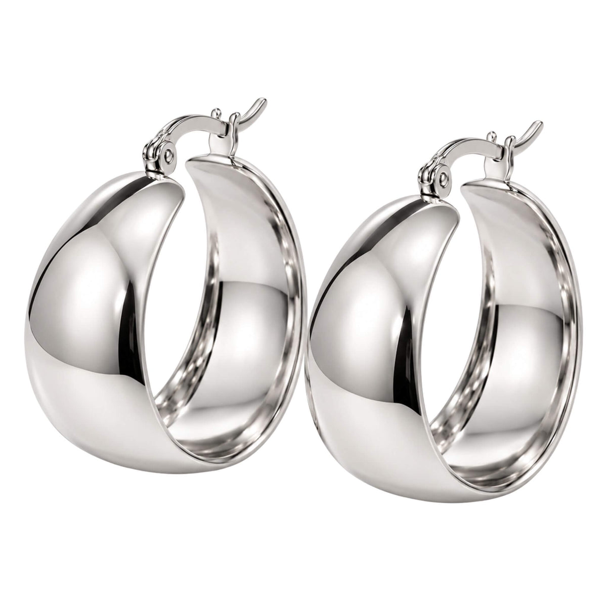 Pair of polished silver stainless steel chunky hoop earrings