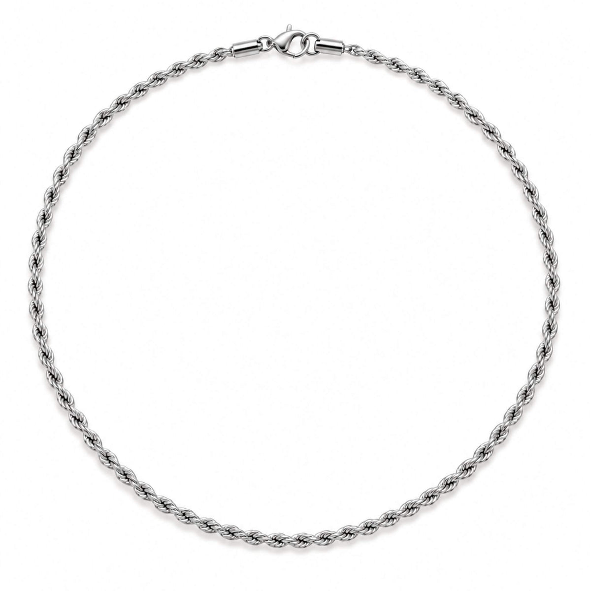 Silver stainless steel rope chain necklace with twisted rope design