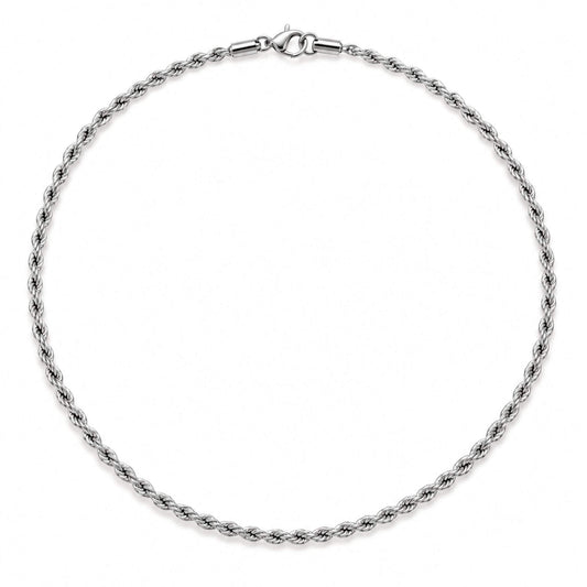 Silver stainless steel rope chain necklace with twisted rope design