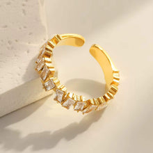 Stackable 18K gold plated open ring with 5A cubic zirconia – perfect for layering with wedding bands

