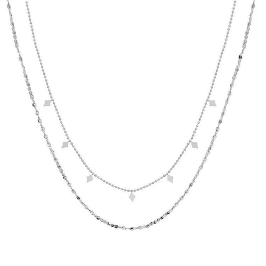 Hypoallergenic stainless steel geometric layered necklace in silver - tarnish-proof & lightweight