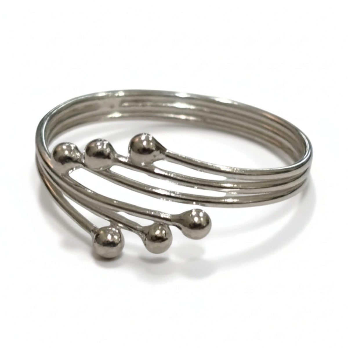 Sterling silver adjustable ball ring with minimalist stackable band design