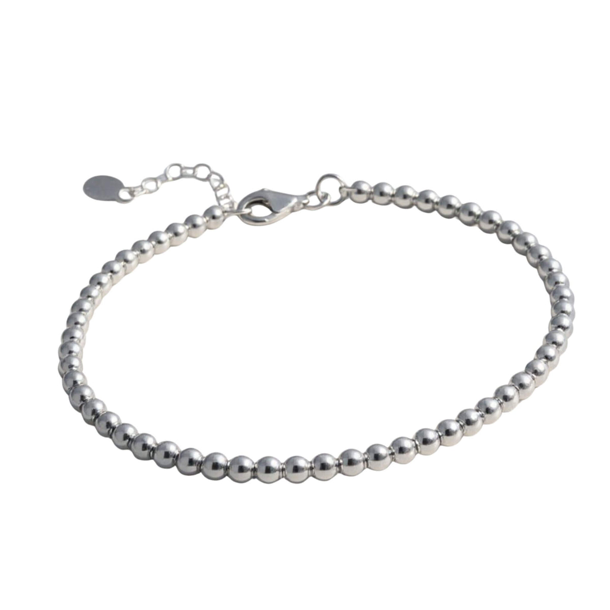 Sterling silver ball beaded bracelet with polished 3mm beads