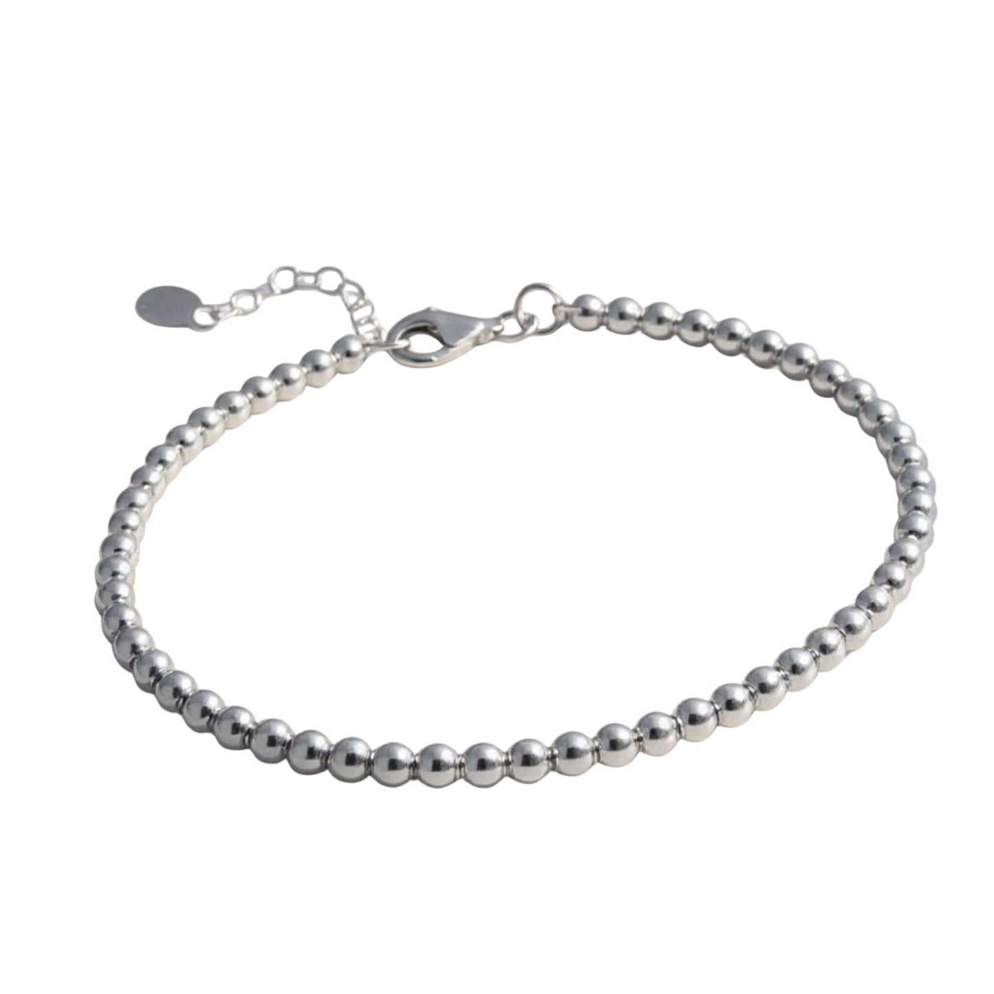 Sterling silver ball beaded bracelet with polished 3mm beads