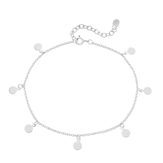 Sterling silver disc charm anklet bracelet with adjustable extender chain