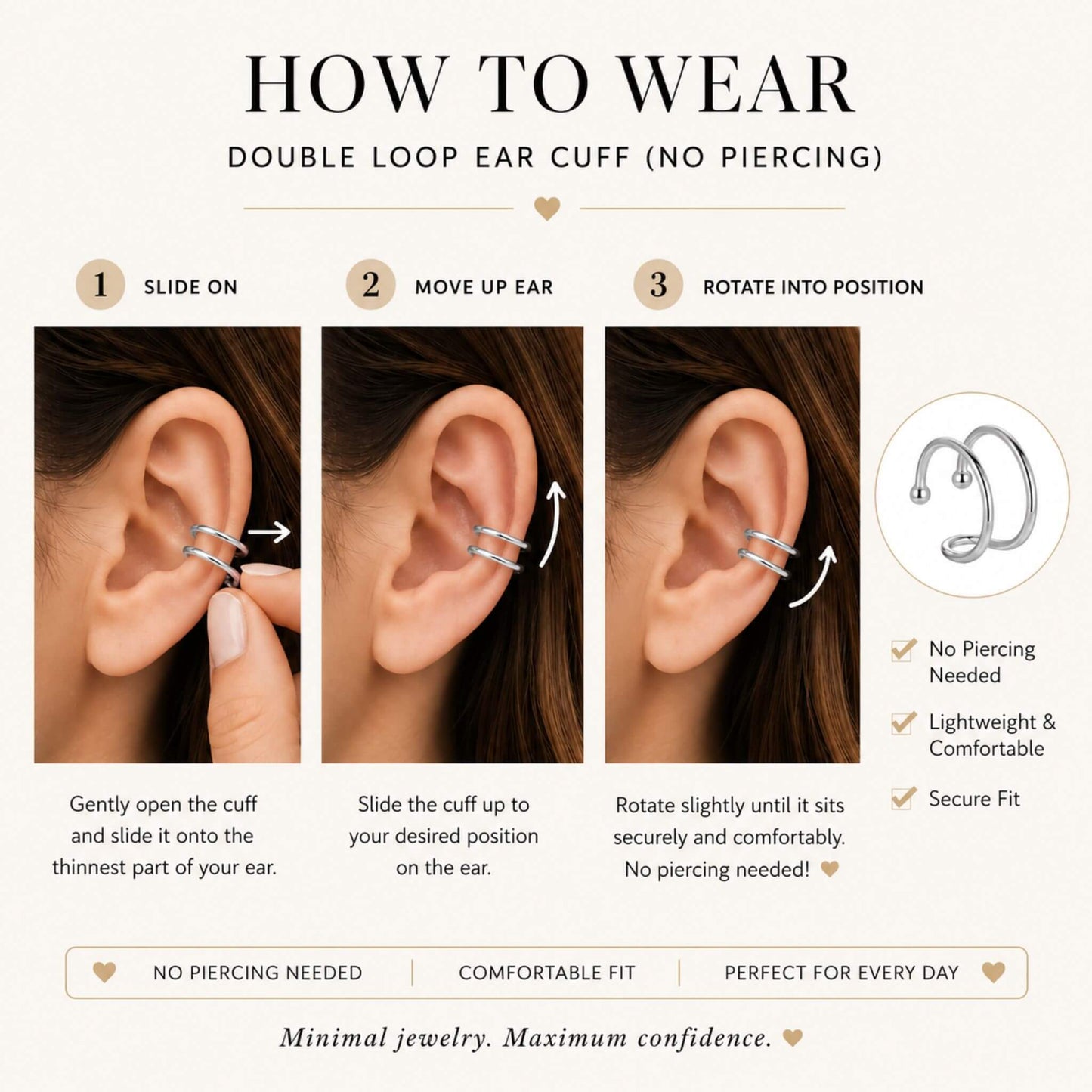 Double Loop Ear Cuffs No Piercing | 925 Sterling Silver or 18K Gold-Plated