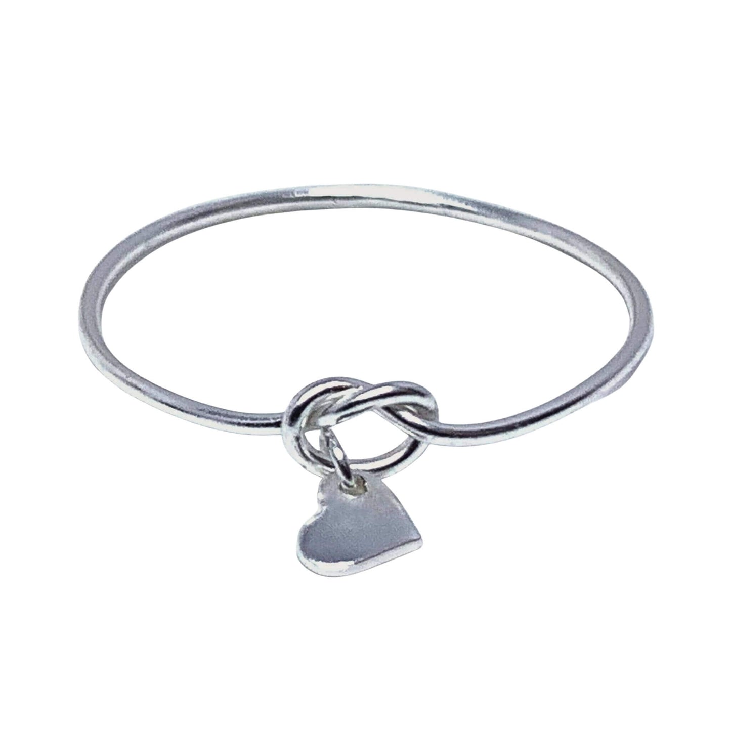 Sterling silver heart love knot ring in 925 silver with heart charm