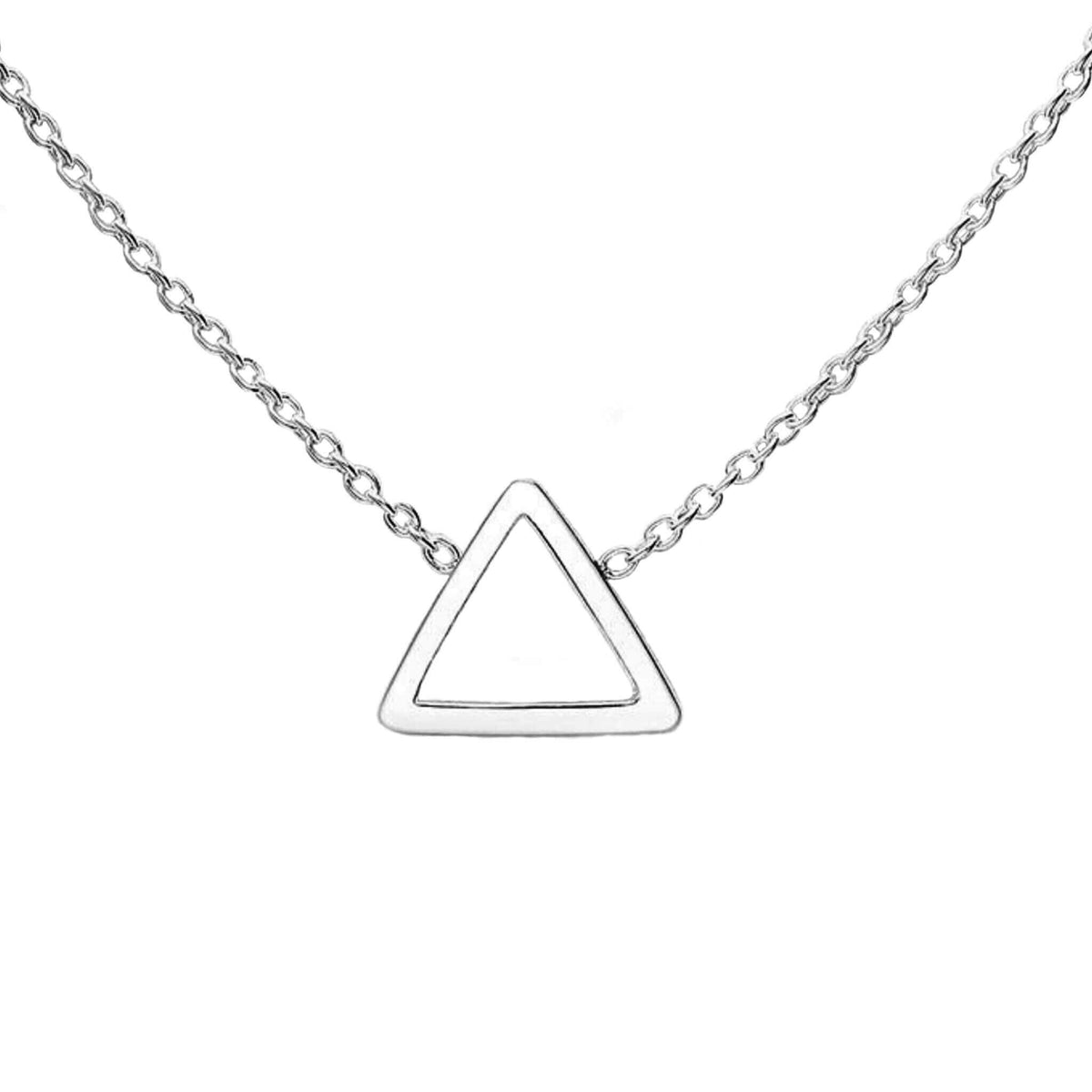 Sterling silver open triangle necklace with minimalist pendant on fine chain