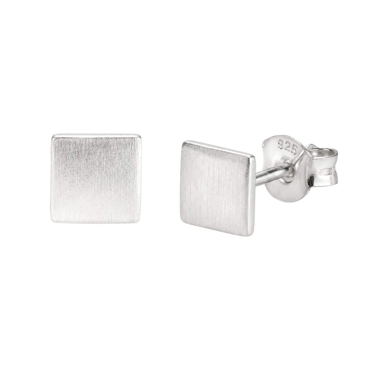 Sterling silver square stud earrings with matte finish