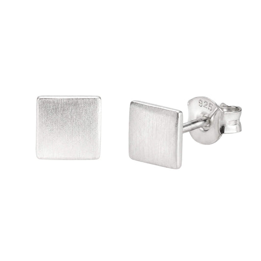 Sterling silver square stud earrings with matte finish