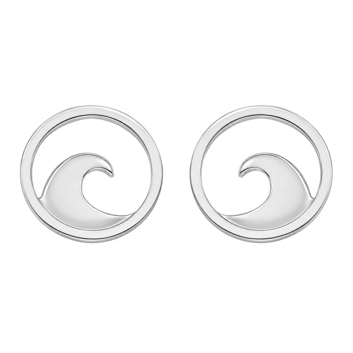 Sterling silver stud earrings with polished ocean wave design