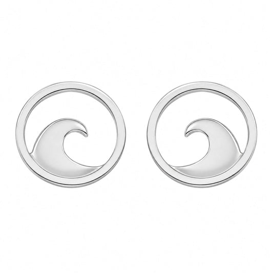 Sterling silver stud earrings with polished ocean wave design