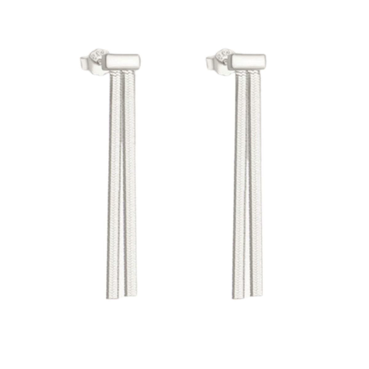 Sterling Silver Herringbone Chain Tassel Earrings – Dainty Drop Dangle Earrings for Women – Hypoallergenic Luxury Jewelry